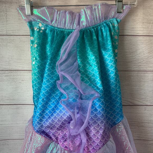 Girls Iridescent Mermaid Dress Costume Outfit Shimmery Polka Dots Layer Skirt - Picture 2 of 15